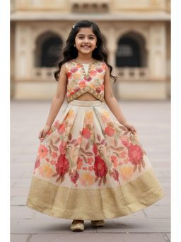 Lagorii - Cream And Red Bloom Floral Lehenga With Choli