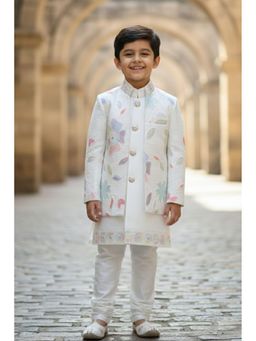 Lagorii - Ivory Pastel Sequins Embroidered Sherwani with Jacket & Pyjama