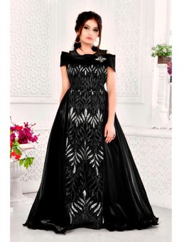 Lagorii - Black Embellished Sequins Leaf-Pattern Party Gown