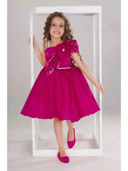 Lagorii - Pink Party Frock With Sequin Bow And 3D Flower Detail