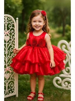 Lagorii - Red Floral Applique Tiered Frock