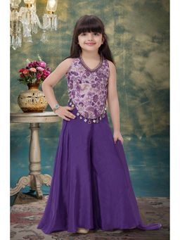 Lagorii - Purple Embroidered Sleeveless Top With Flowy Palazzo & Dupatta