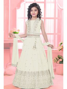Lagorii - Embroidered Off White Lehenga With Choli & Dupatta