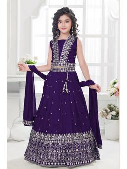 Lagorii - Embroidered Purple Lehenga With Choli & Dupatta