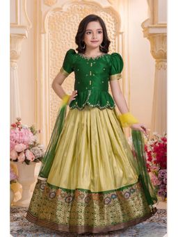 Lagorii - Embroidered Pattu Paavai Style Green Lehenga with Choli & Dupatta