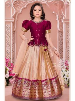 Lagorii - Embroidered Pattu Paavai Style Purple Lehenga with Choli & Dupatta