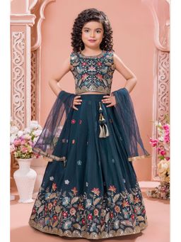 Lagorii - Embroidered Lehenga With Choli & Net Dupatta -Blue