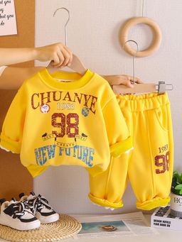 Googo Gaaga - Boys Printed Cotton Fleece Yellow Sweatshirt With Joggers