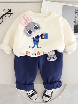 Googo Gaaga - Boys Printed Cotton Fleece Navy Blue Sweatshirt With Joggers