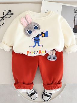 Googo Gaaga - Boys Printed Cotton Fleece Red Sweatshirt With Joggers
