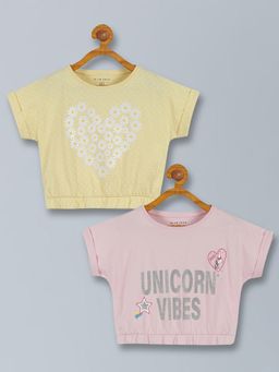 PLUM TREE - Girls Unicorn Print Crop Tops (Pack of 2)