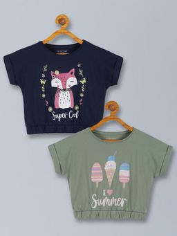 PLUM TREE - Girls Ice Cream Print Crop Tops (Pack of 2)