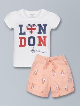 PLUM TREE - Girls Half Sleeve London Print T-Shirt & Short