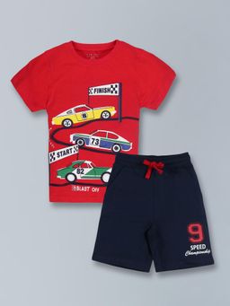 PLUM TREE - Boys Half Sleeve Car Print T-Shirt and Shorts