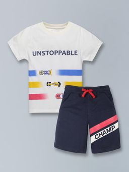 PLUM TREE - Boys Half Sleeve Unstoppable Print T-Shirt and Shorts