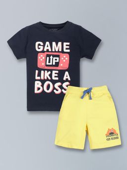 PLUM TREE - Boys Half Sleeve Game Up Print T-Shirt and Shorts
