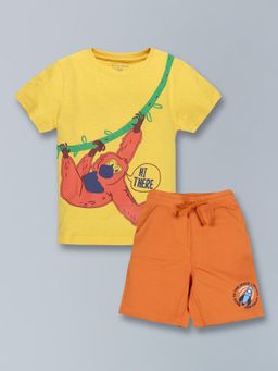 PLUM TREE - Boys Half Sleeve Monkey Print T-Shirt and Shorts