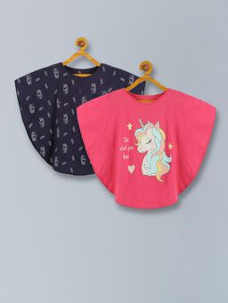 PLUM TREE - Girls Poncho Unicorn Print T-Shirt (Pack of 2)