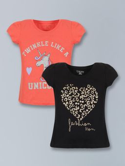 PLUM TREE - Girls Half Sleeve Unicorn Print T-Shirt (Pack of 2)