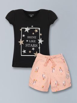 PLUM TREE - Girls Half Sleeve Star Print T-Shirt and short