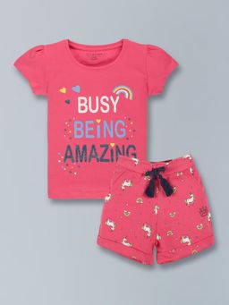 PLUM TREE - Girls Half Sleeve Rainbow Print T-Shirt & Short