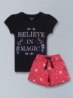 PLUM TREE - Girls Half Sleeve Magic Print T-Shirt & Short