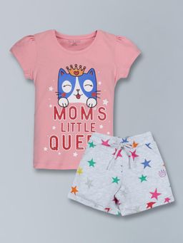 PLUM TREE - Girls Half Sleeve Star Print T-Shirt & Short