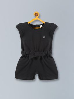 PLUM TREE - Girls Knitted Black Dress Jumpsuit With Belt