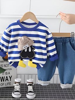 Googo Gaaga - Boys Striped Cotton Blue Stripes Sweatshirt With Jeans