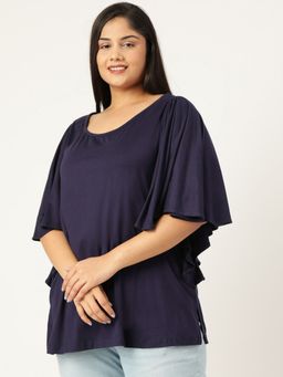 theRebelinme - Plus Size Women Navy Blue Solid Colour Viscose Longline Top