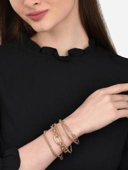 Accessorize London - Women's Gold Reconnected Chains Stretch Bracelet Set of 5