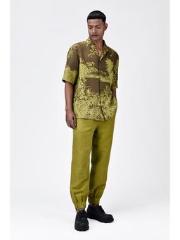 Genes Lecoanet Hemant - Genes Lecointe Hemant Light Linen Shirt with Landscape Print-Khaki