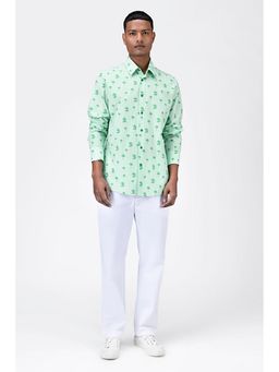 Genes Lecoanet Hemant - Genes Lecointe Hemant Cotton Poplin Regular Fit Shirt with Palm Stripes Print