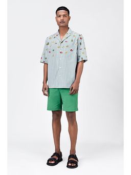 Genes Lecoanet Hemant - Genes Lecointe Hemant Fruit Motifs Embroidery Easy Fit Men's Half Sleeve Shirt