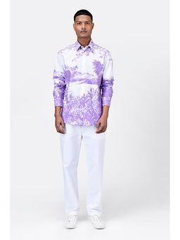 Genes Lecoanet Hemant - Genes Lecointe Hemant Landscape Print Regular Fit Men's Button-Up Shirt-Amethyst