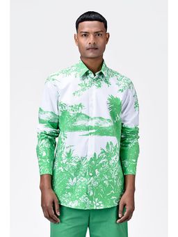 Genes Lecoanet Hemant - Genes Lecointe Hemant Landscape Print Regular Fit Men's Button-Up Shirt-Spring Green