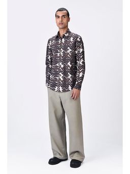 Genes Lecoanet Hemant - Genes Lecointe Hemant Regular Fit Button-Up Shirt with Solar Wave Check Print Chocolate Brown