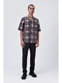 Genes Lecoanet Hemant - Genes Lecointe Hemant Easy Fit Cuban Collar Half Sleeve Shirt Chocolate Brown