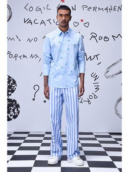 Genes Lecoanet Hemant - Genes Lecointe Hemant Card Beard Embroidery Regular Fit Shirt - Light Blue