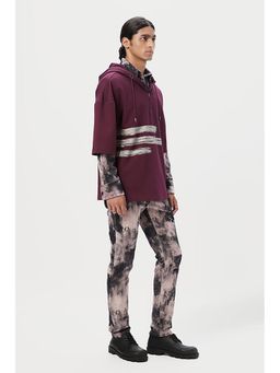 Genes Lecoanet Hemant - Genes Lecointe Hemant Relaxed Fit Hoodie T-Shirt With Brushed Logo Print Placement- Wine