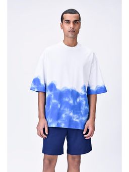 Genes Lecoanet Hemant - White-Blue Cotton Jersey Oversized T-Shirt With Uv Abstract Print