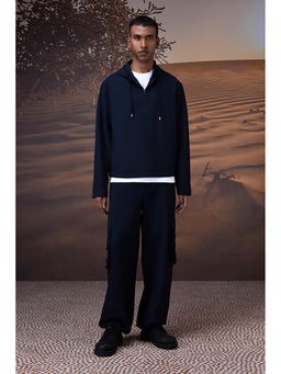 Genes Lecoanet Hemant - Navy Poly Viscose Lycra Half-Zip Hoodie