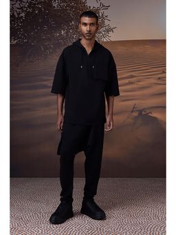 Genes Lecoanet Hemant - Black Textured Poly Lycra Hoodie