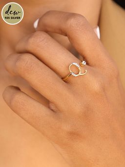Pipa Bella by Nykaa Fashion - Dew by PB Gold-Plated 925 Sterling Silver Stone Studded Initial Q Ring