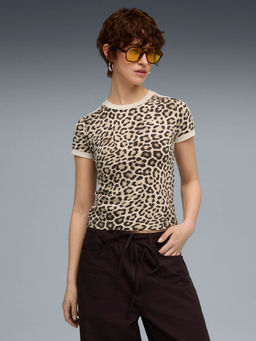 Puma - Women Beige Leo Luxe Slim Fit Printed T-Shirt