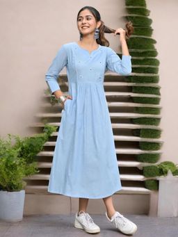Aravalii - Sky Blue Shamre Cotton Dress
