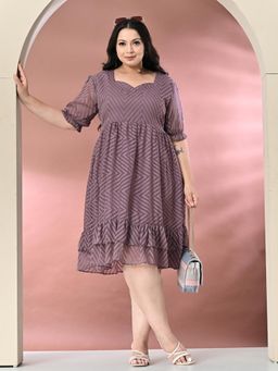 Desi Noor - Plus Size Lavender Chevron Zig Zag Georgette Dress