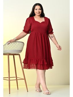 Desi Noor - Plus Size Maroon Chevron Zig Zag Georgette Dress