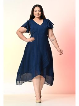 Desi Noor - Plus Size Navy Blue Georgette Wrap Dress