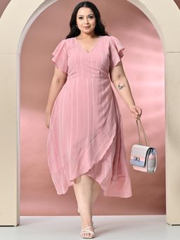 Desi Noor - Plus Size Baby Pink Georgette Wrap Dress